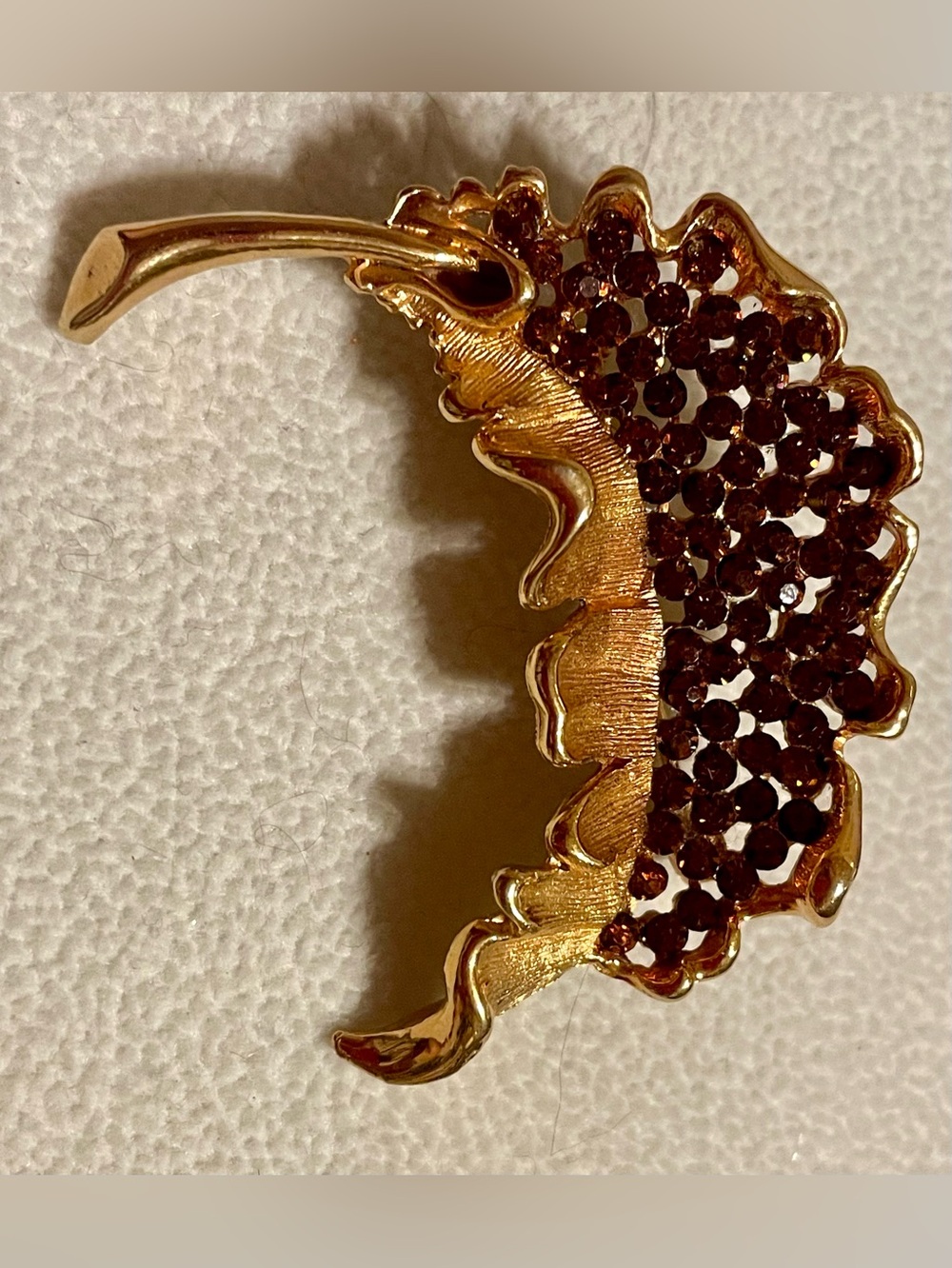 Gold Leaf Brooch with Dark Amber Crystal Accents - Women Jewelry